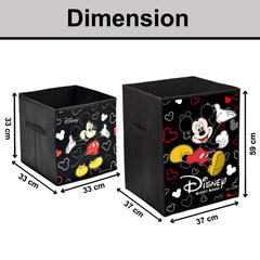 Kuber Industries Disney Mickey Mouse Print Non Woven Large Size Fabric Foldable Laundry Basket and Small Size Cube Toy, Books, Shoes Storage Box with Handle (Set of 2, Black)-KUBMART11899, Standard