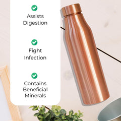 Kuber Industries 950 ml Copper Water Bottle - Leakproof Detox Tamaba Bottle for Office/Gym/Yoga/College, Men & Women | Stain Resistent Thermos Bottle for Adults | Solid - Copper