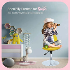 Kuber Industries Revolving Curvy Mini Bar Stool Chair for Kitchen with Leather Seat & 360 Swivel | 20 inch Height Adjustable Kiddle Food & Study Chair for Baby | Kids Counter Stools | Yellow