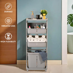 Kuber Industries Pack of 5 Multipurpose 3 Tier Laundry Basket | With Top handles | Toy Bucket | Easy to Use |MC2018-33 | Grey
