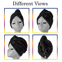 Kuber Industries Hair Wrapper|Hair-Drying Bathrobe Turban Towel|Stretchy Microfiber Quick Absorbent Hair Dry Salon Towel (Black)