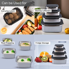 Heart Home Stainless Steel Kitchen Containers With Lid Set of 4-400ml, 600ml, 1600ml & 3500ml | Multipurpose Air Tight Food Storage Containers And Lunch Boxes For Office, School, College