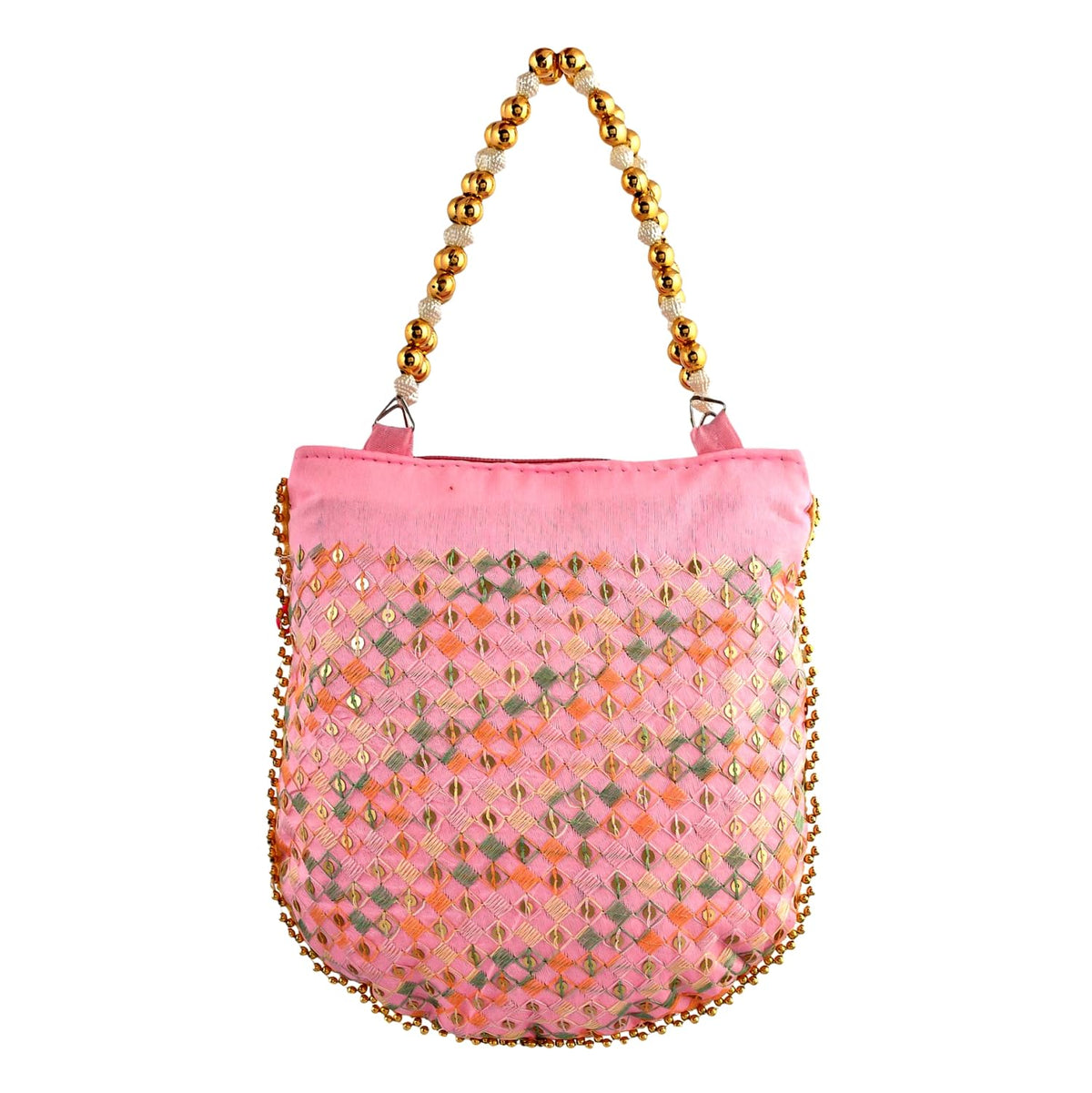 Heart Home Potli | Silk Wedding Potli | Wallet Potli | Christmas Gift Potli | Baby Shower Potli | Traditional Embroidery Potli | Shagun Potli | Double Handle Zip-Potli | Pink