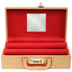 Kuber Industries Multipurpose Wooden Glitter Dot Design 2 Rod Bangle Box/Organizer/Case With Mirror & Number Lock System - Pack of 2 (Gold)-47KM0599