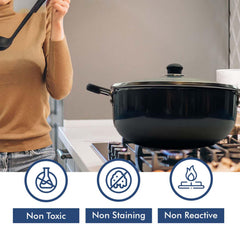 Kuber Industries 2.8L Aluminium Non-Stick Kadai for Cooking with Riveted Bakelite Handle & Lid | Deep Fry Cookware Wok for Kitchen | Kadhai Induction Base for Cooking Chinese | Black