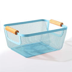 Homestic Metal Mesh Basket for Storage with wooden handle | 360gm | Fruit basket for kitchen | Kitchen organizer | Baskets for organizing home and kitchen | Multipurpose | Blue
