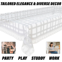 Heart Home Center Table Cover | PVC Table Cloth Cover | 4 Seater Table Cloth | Self Check Table Cover | Table Protector | Table Cover for Center Table | 40x60 Inch | CTC | White