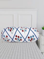 Heart Home Bolster Cover | Cotton Masand Pillow Cover | Diwan Round Bolster Pillow Covers | Bolster Cushion Pillow Cover Set | Roll Masand Cover | Flower Katli | Pack of 2 | White & Blue