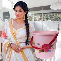 Heart Home Bucket|Plastic Bucket for Bathroom|Bucket for Bathing|Unbreakable Printed Bucket with Handle|18 Liter|Pack of 2 (Pink)