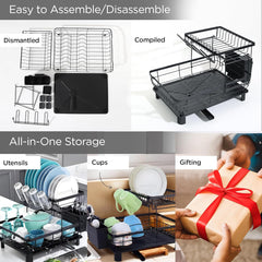 Homestic 2 Tier Iron Kitchen Rack with Utensils Basket Drainer | Dish Drainer Basket for Kitchen | Multipurpose Kitchen Stand | Large Capacity| Space Saving| Black