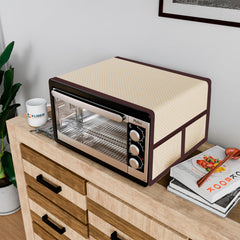 Heart Home Oven Top Cover | Microwave Oven Top Cover | Microwave Cover with 4 Utility Pockets | Oven Cover for Kitchen Décor | Dot Design Oven Top Cover | 28 LTR | Golden