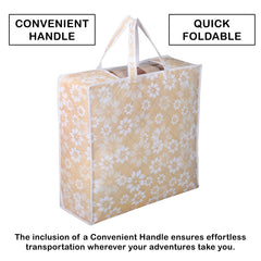Kuber Industries Blanket Cover | Waterproof Underbed Storage Bag | Wardrobe Storage Bag | Visible Window with Handle | Bedding Clothes Bag | Flower Quilted Comforter Bag | Golden