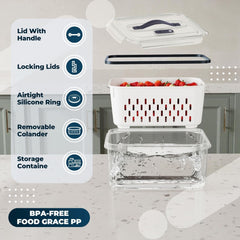 Kuber Industries 15 Pcs Food Containers | Storage Box for Fridge | Vegetable Fruit Boxes | Refrigerator Storage Box | Containers With Lid | Handheld Strainer Basket | HXP00740 | Transparent|Pack of 5