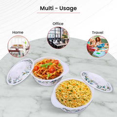 Heart Home Microwave Safe & BPA Free Melamine Serving Bowls with Lids Set of 2 | Heat Resistant & Unbreakable Rice Bowl for Serving, Mixing Bowls for Kitchen | Blue Marble Flower