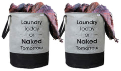 Heart Home Round Non Woven Fabric Foldable Laundry Organiser With Handles,45 Ltr, Pack of 2 (Grey & Black)-HEARTXY11449