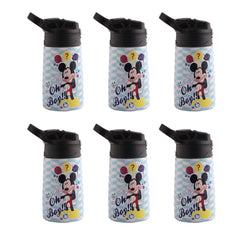 Kuber Industries 350 ml Insulated Water Bottle | Mickey Kids Water Bottle | Stainless Steel Kids Water Bottle | Water Bottle with Push-Button Flip Lid | Bottle For School | Sky Blue | Pack of 6