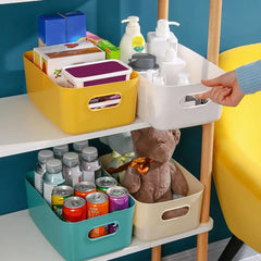 Kuber Industries (Set of 6) Plastic Baskets For Organizing (Medium) Storage Basket With Handle - For Makeup Items, Toys, Socks -Green, Yellow & Orange