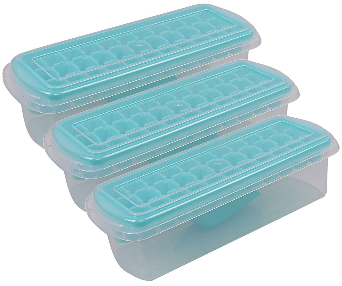 Heart Home Plastic Ice Tray with Storage Box, Spoon and Transparent Cover Lid, Random Colors (32 Cubes), Pack of 3- CTHH018918