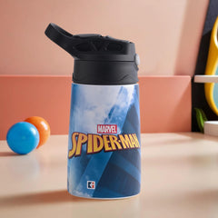 Kuber Industries 350 ml Insulated Water Bottle |Spiderman Kids Water Bottle | Stainless Steel Kids Water Bottle | Water Bottle with Push-Button Flip Lid | Bottle For School | Red & Blue | Pack of 3