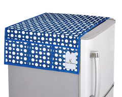 Kuber Industries Polka Dots Design 3 Pieces PVC Fridge Mats,2 Piece Handle Cover and 1 Piece Fridge Top Cover (Blue) CTKTC34065