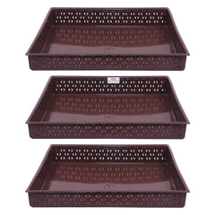 Heart Home Storage Tray|Versatile Plastic Storage Organizer|Rectangular Tray for Kitchen Storage|Storage Tray for Office|ALEXA-15|Pack of 3 (Brown)