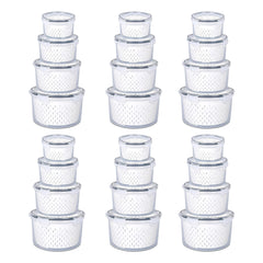 Kuber Industries 24 Pcs Food Containers | Round Storage Box for Fridge | Vegetable Fruit Strainer Basket | Refrigerator Storage Box | Containers With Airtight Lid | HXP00285 | Transparent| Pack of 6