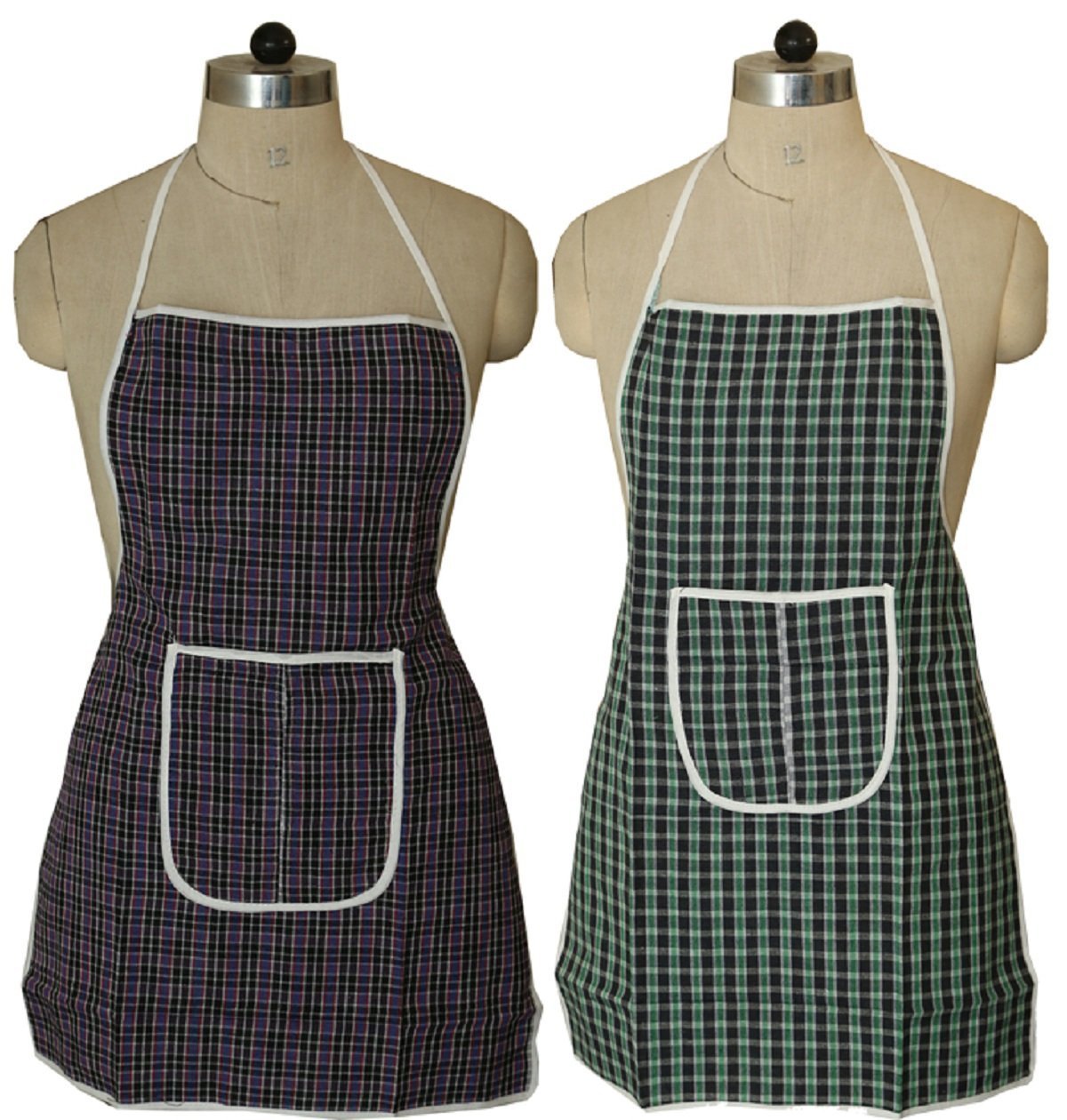Kuber Industries Checkered PVC 2 Piece Kitchen Apron with Front Pocket Set - Multicolour
