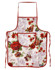 Heart Home Flower Printed Oil Stain Resistant Cooking Kitchen Apron for Men Women with 1 Front Pocket (Red)