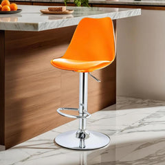 Kuber Industries Revolving Curvy Bar Stool Chair for Kitchen with Footrest & 360 Swivel | 32 inch Height Adjustable High Chair for Breakfast Counter & Cafeteria | High Bar Chair | Orange