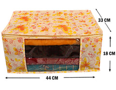 Kuber Industries Red Flower Design 4 Piece Non woven Saree Cover Set (Ivory and Red)