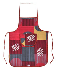 Heart Home Leaf Printed Apron with 1Front Pocket, Pack of 3 (Pink)