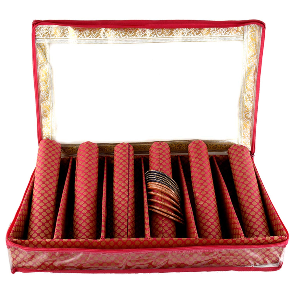 Kuber Industries Polka Dots Design Brocade Hardboard Six Rod Bangle Box (Pink) -CTKTC038854