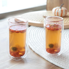 Kuber Industries 8 Pcs Double Walled Borosilicate Glass | High Thermal Resistance | Microwave & Dishwasher Safe | 240 ML | Pack of 4 | Pink