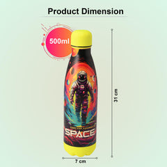 Kuber Industries 500 ml Water Bottle with 2 Lids | Journey To Space | Stainless Steel Bottle for Travel & Sports | BPA-Free Insulated Sipper Bottle for Adults & Kids with Straw | Multicolor|Pack of 5