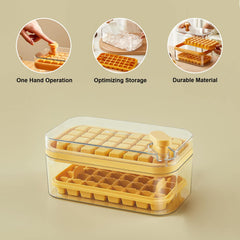 Kuber Industries 2 Layer Ice Cube Tray with Lid | Fridge Ice Cube container | 64 ice cube molds for freezing | One-Press Demolding | BPA Free | Orange