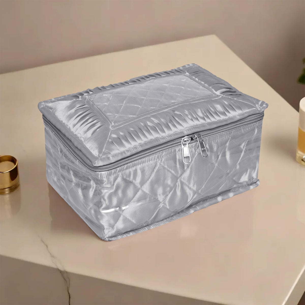 Heart Home Makeup Storage Bag | Vanity Organizer | Locker Makeup Kit | Cosmetic Organizer for Travel | Makeup Kit for Woman | 12 Detachable Pouch | Frill Jewellery Organizer | Gray