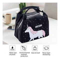 Kuber Industries Pack of 2 Lunch Bag | Lunch Bag for Office | Lunch Bag for College | Reusable Lunch Bag | Lunch Bag for Adults | Tiffin Lunch Bag with Handle | Printed | LYN04-BLK | Black