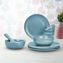 Heart Home 20 Pcs Ceramic Dinner Set | Dishwasher & Microwave Safe | Crockery Set for Dining & Gifting | 6 Pcs Full Plates & 6 Pcs Half Plate & 2 Pcs Serving Bowl & 6 Pcs Bowl | Blue
