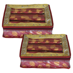 Heart Home Multipurpose Feather Design Laminated 3 Rod Bangle Box/Organizer/Case With Tranasparent Top - Pack of 2 (Maroon)-47HH0203