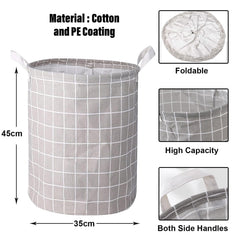 Kuber Industries Foldable Storage Basket|Round Toy Storage Bin|Side Grab Handle|Wardrobe, Closet Organizer (Grey) (Pack of 4)