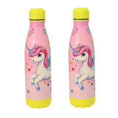 Kuber Industries 500 ml Water Bottle with 2 Lids | Unicorn Rainbow | Stainless Steel Bottle for Travel-Gym & Sports | BPA-Free Insulated Sipper Bottle for Adults & Kids with Straw | Pink | Pack of 2
