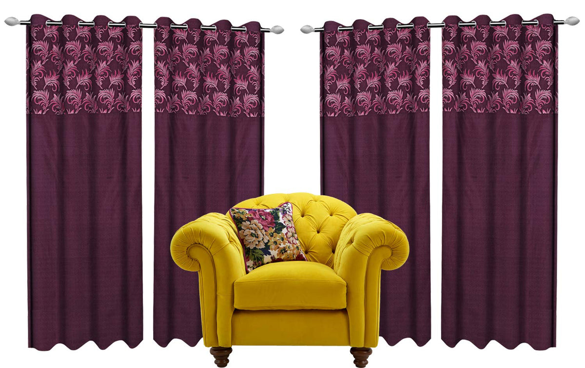 Kuber Industries Leaf Design 4 Pieces Polyester Eyelet Door Curtain 7 Feet (Pink)-Ctktc14257