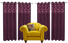 Kuber Industries Leaf Design 4 Pieces Polyester Eyelet Door Curtain 7 Feet (Pink)-Ctktc14257
