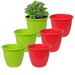 Kuber Industries Flower Pot | Flower Pots for Indoor & Outdoor | Plastic Pot for Gardening | Planter for Flower | Balcony Flower Pot with Drain Holes | Duro Flower Pot | 8 Inch | Pack of 6 | Multi