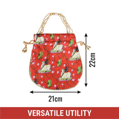 Heart Home Potli|Silk Wedding Potli|Wallet Potli|Christmas Gift Potli|Baby Shower Potli|Traditional Shagun Potli|Drawstring with Beads Handle Potli|Cow-Design Patli Potli|Red