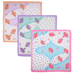 Heart Home Handkerchief | Premium Cotton Fabric | Women's Handkerchief | Ladies Rumal | Women's Hankies | Hankies for Girls | Border Printed Surbhi | Pack of 6 | Large | White