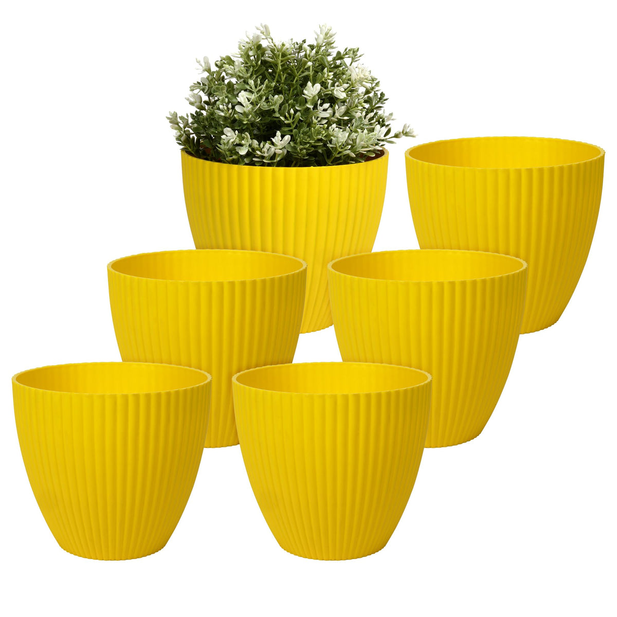 Kuber Industries Flower Pot | Flower Planter Pots for Indoor | Flower Pots for Outdoor | Pot for Garden & Balcony Flowering | Flower Plants Pot | Mega Flower Pot | 6 Inch | Pack of 6 | Yellow
