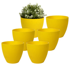 Kuber Industries Flower Pot | Flower Planter Pots for Indoor | Flower Pots for Outdoor | Pot for Garden & Balcony Flowering | Flower Plants Pot | Mega Flower Pot | 6 Inch | Pack of 6 | Yellow