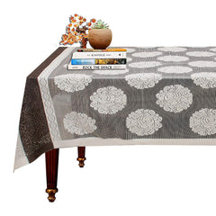Kuber Industries Flower Design Cotton 4 Seater Center Table Cover 60"x40"(White & Brown) CTKTC34012