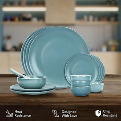 Urbane Home 12 Pcs Ceramic Dinner Set | Dishwasher & Microwave Safe | Crockery Set for Dining & Gifting | 4Pcs Dinner Plates & 2Pcs Serving Bowl & 4Pcs Bowl & 1Pcs Serving Spoon | Blue